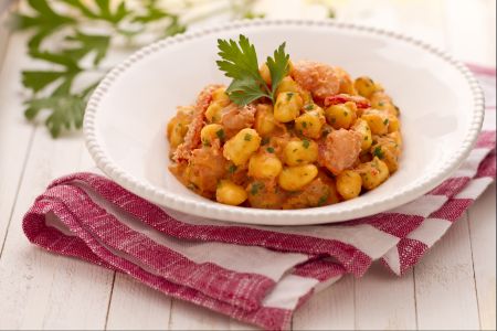 Gnocchetti con carne de cangrejo y gambas