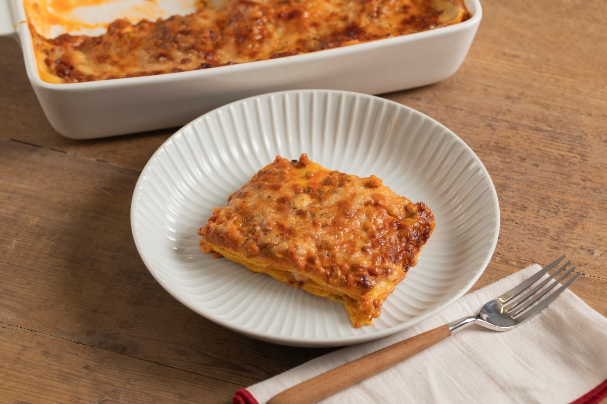 Lasaña con ragú de lentejas