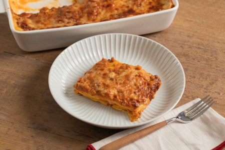 Lasaña con ragú de lentejas