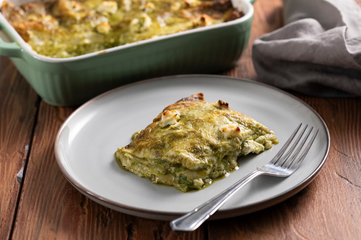Lasaña pesto y ricotta