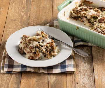 Canelones rellenos de ragú de alcachofas y salchicha