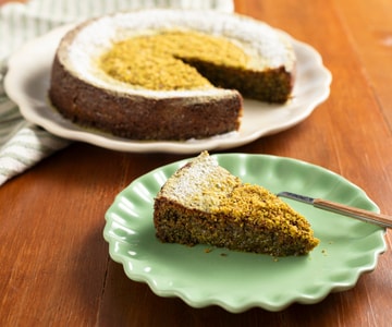 Tarta caprese de pistacho