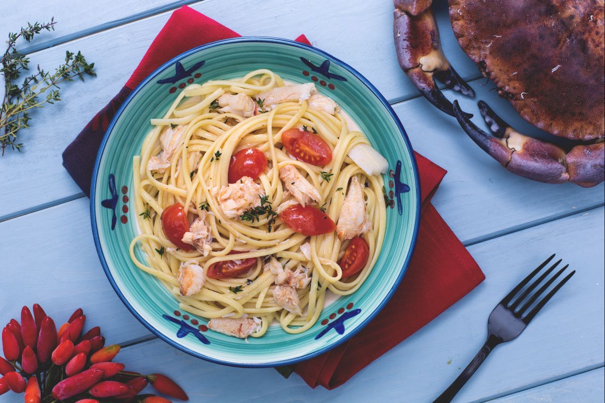 Linguine picantes con cangrejo