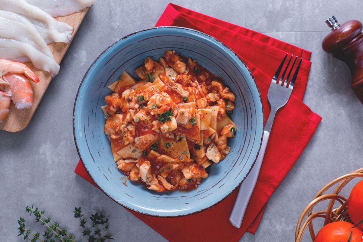 Maltagliati al ragú de pescado