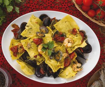 Raviolis con lenguado y dorada