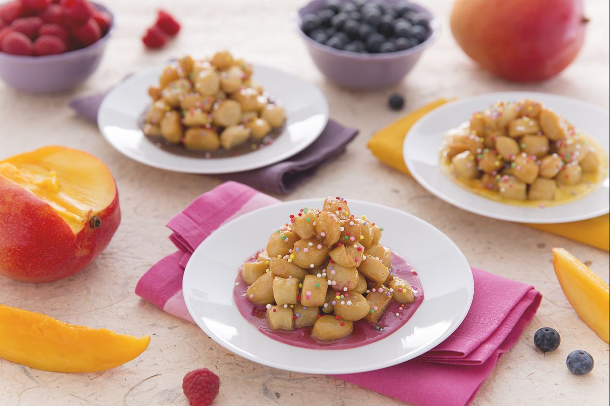 Struffoli con cremas de leche