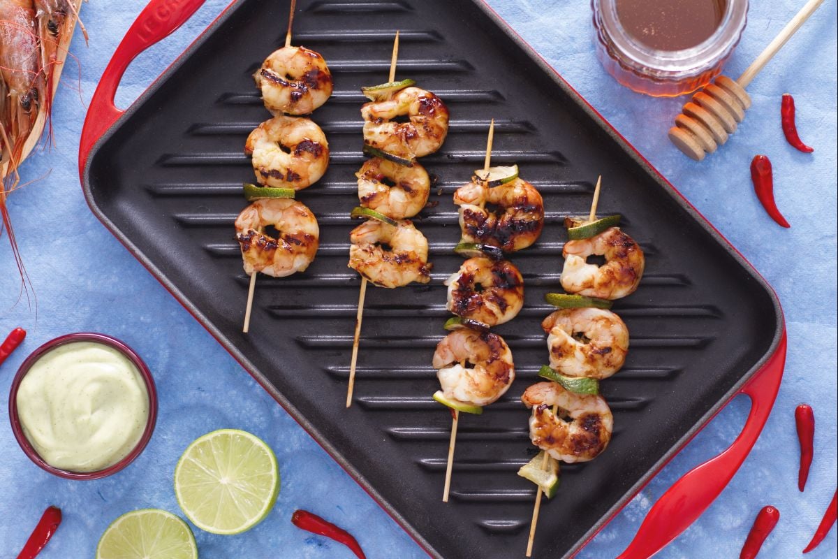 Gambas asadas con miel