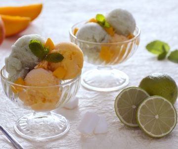 Sorbete de mango con lima y menta al jengibre