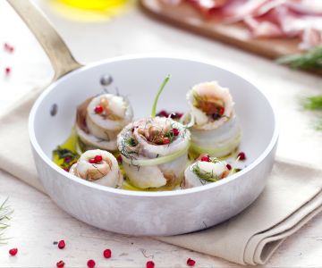 Rollitos de lenguado con jamón serrano