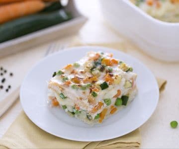 Lasaña de pan de molde con queso y ragú de verduras