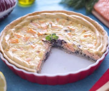 Quiche de salmón con patatas y achicoria
