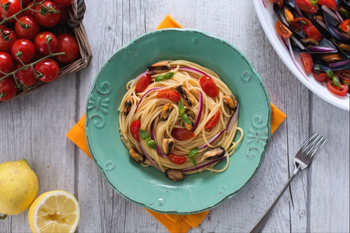 Espaguetis con mejillones a la catalana