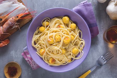 Pasta con las albóndigas de pescado