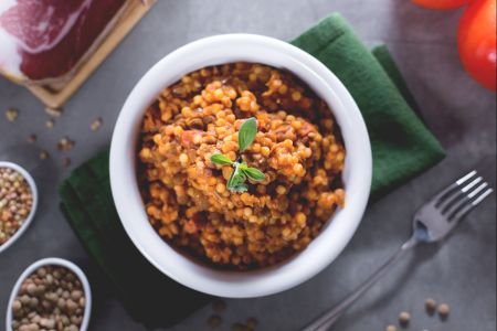 Fregola con lentejas