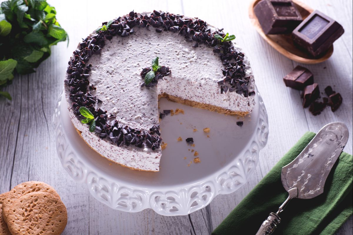 Cheesecake de menta y chocolate