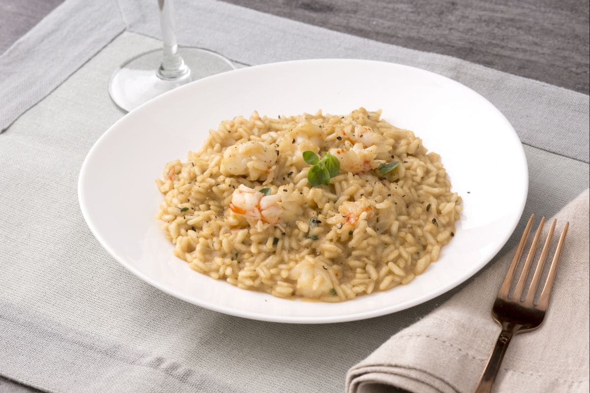Risotto de regaliz y gambas