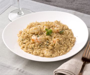 Risotto de regaliz y gambas