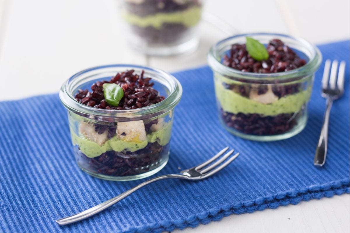 Vasitos de arroz venere y pez espada