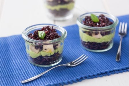 Vasitos de arroz venere y pez espada