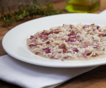 Risotto de achicoria y panceta