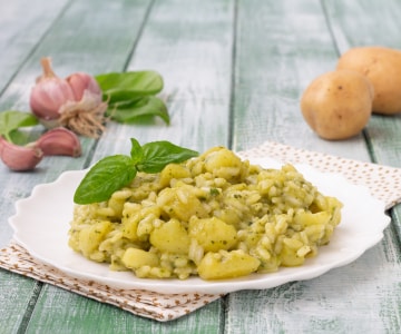 Risotto al pesto y patatas