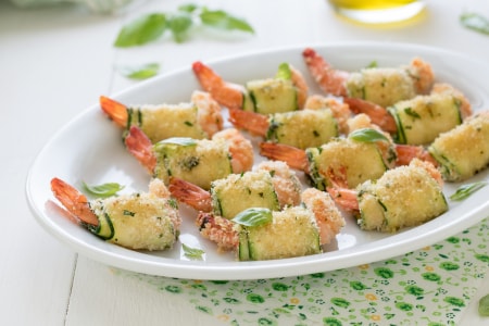 Rollitos de calabacín y gambas
