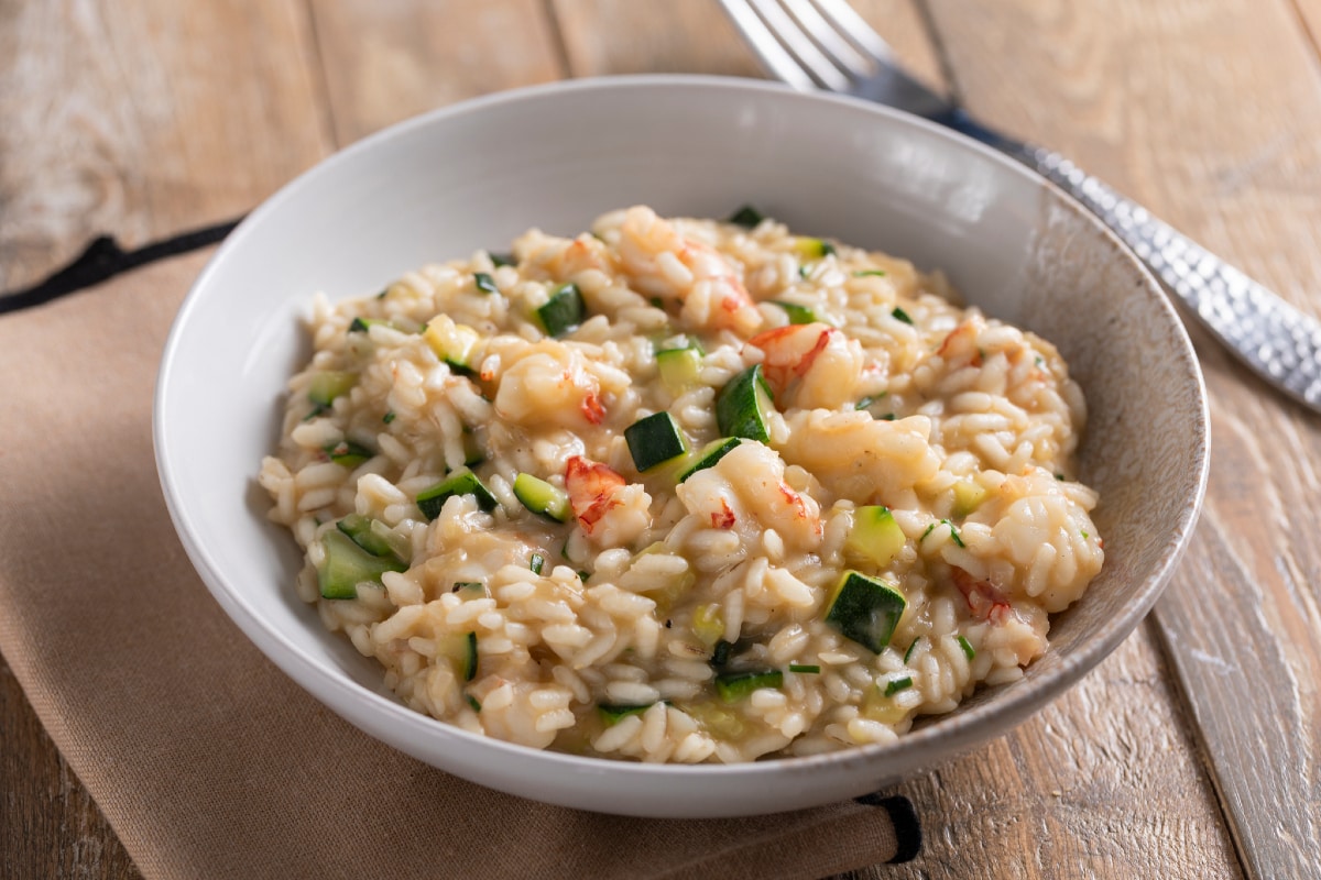 Risotto con gambas y calabacines