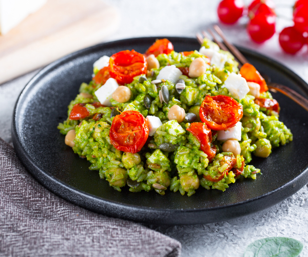 Risotto con pesto de espinacas