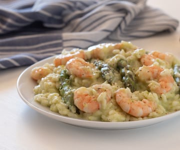 Risotto espárragos y gambas