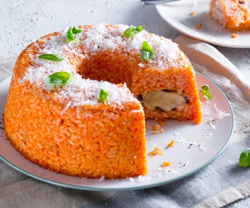 Rosca de arroz rellena de berenjenas