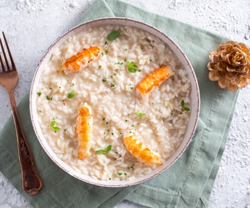 Risotto con champán y langostinos
