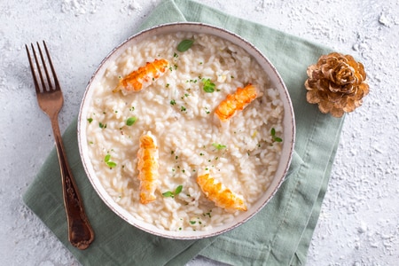 Risotto con champán y langostinos