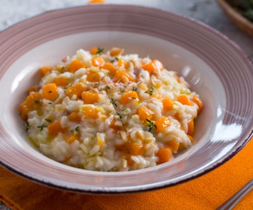Risotto con calabaza, castañas y zola