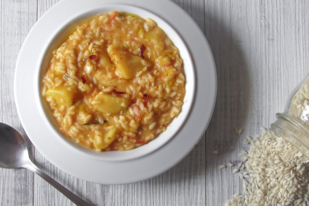 Arroz con patatas y scamorza