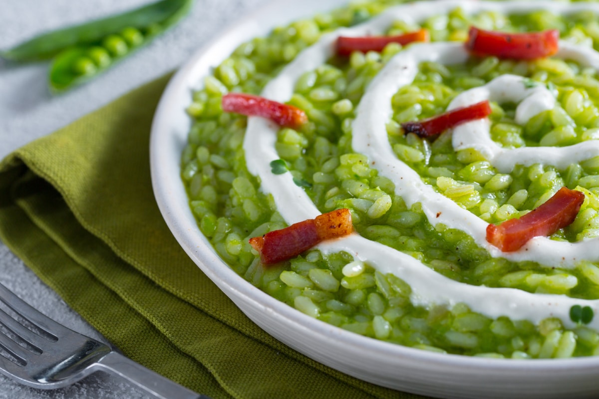 Risotto verde con speck y berro