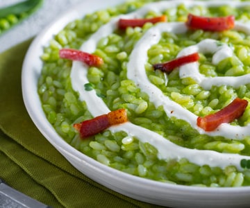 Risotto verde con speck y berro