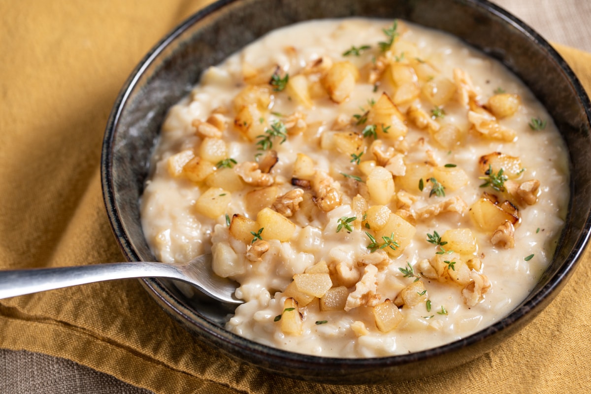 Risotto taleggio peras y nueces