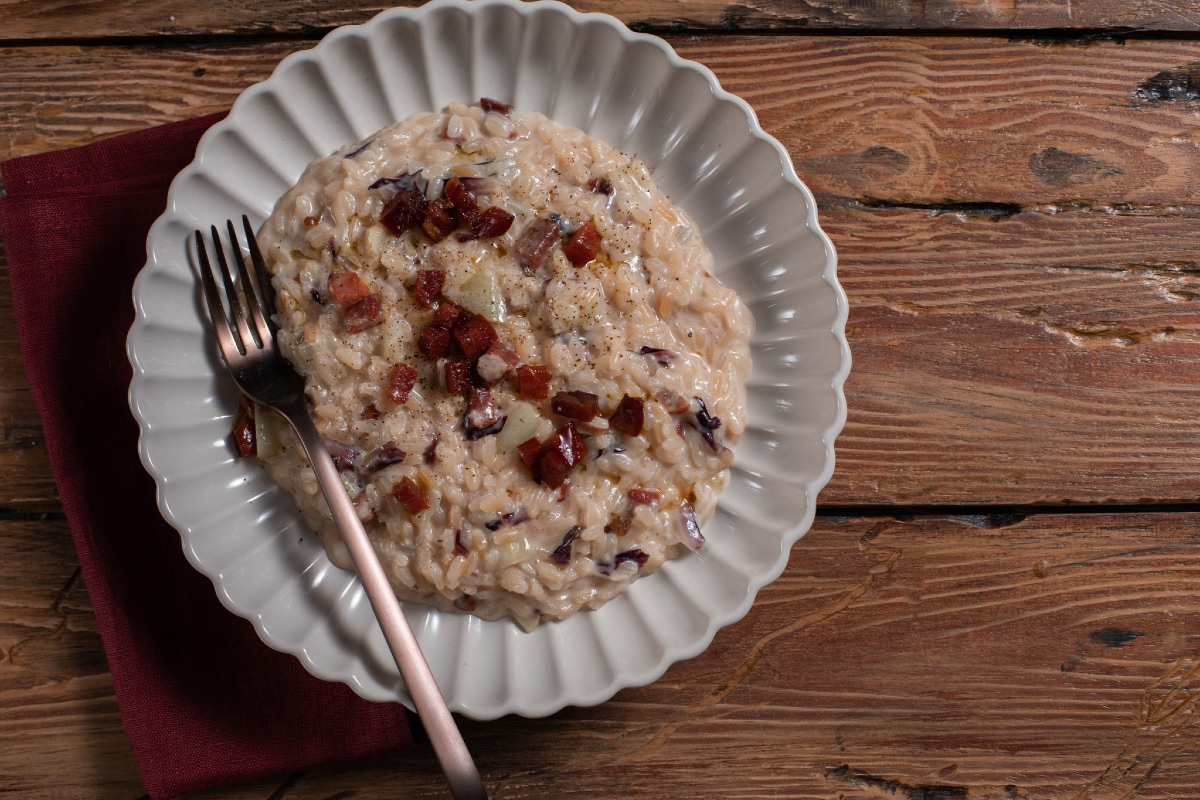 Risotto con achicoria y speck