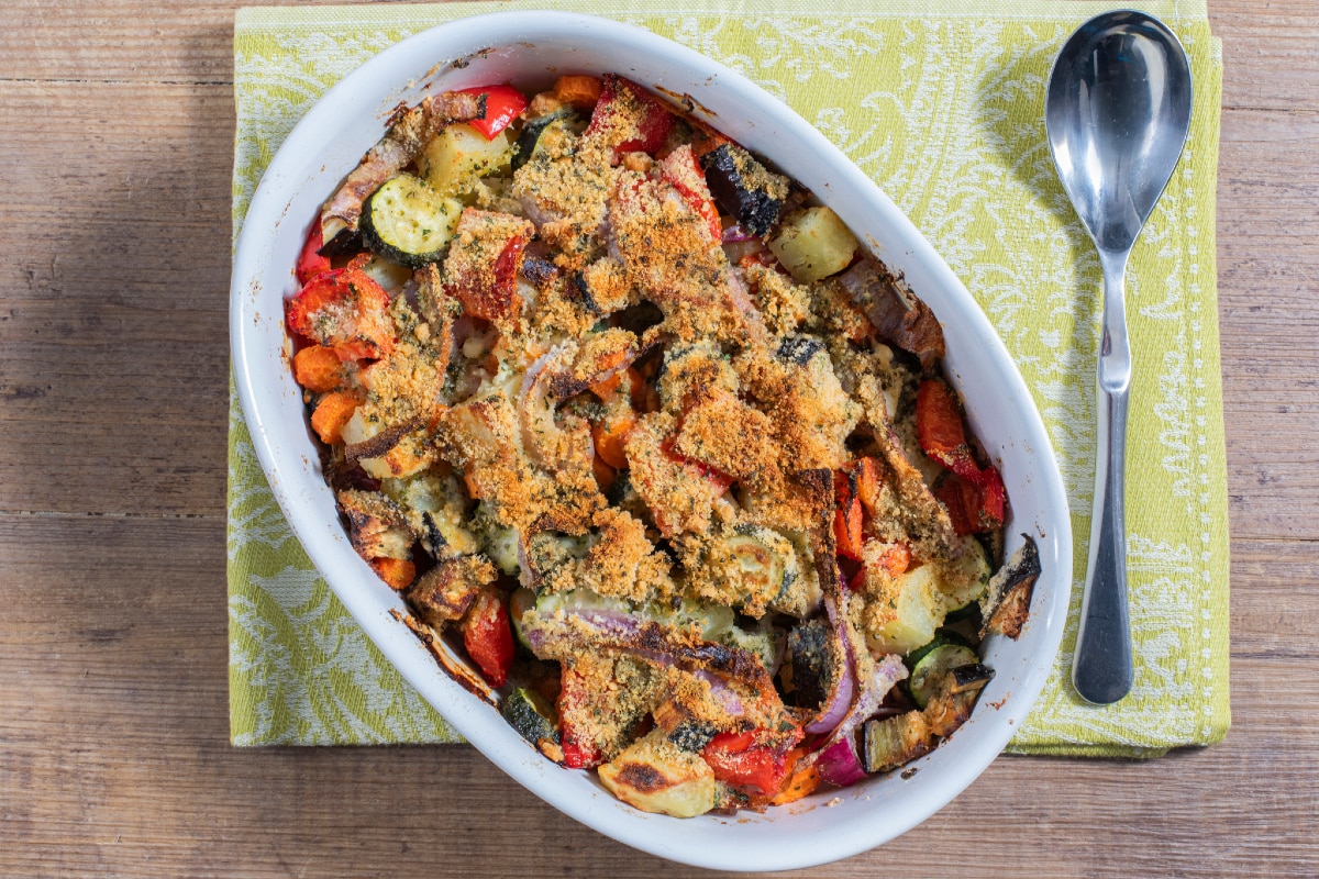 Verduras gratinadas al microondas