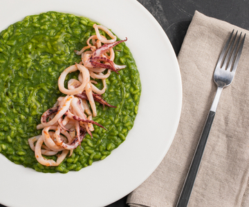 Risotto de borraja con calamares