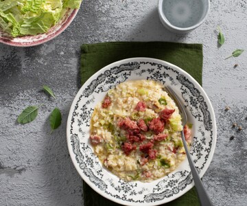 Risotto de col rizada y salchicha