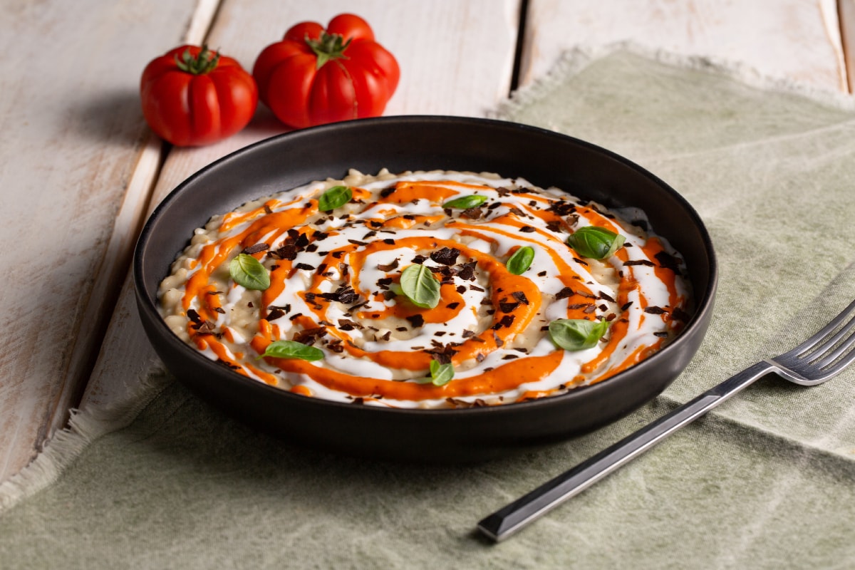 Risotto de berenjenas y tomatitos