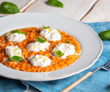 Risotto tomatitos y burrata