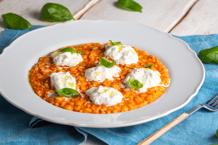 Risotto tomatitos y burrata