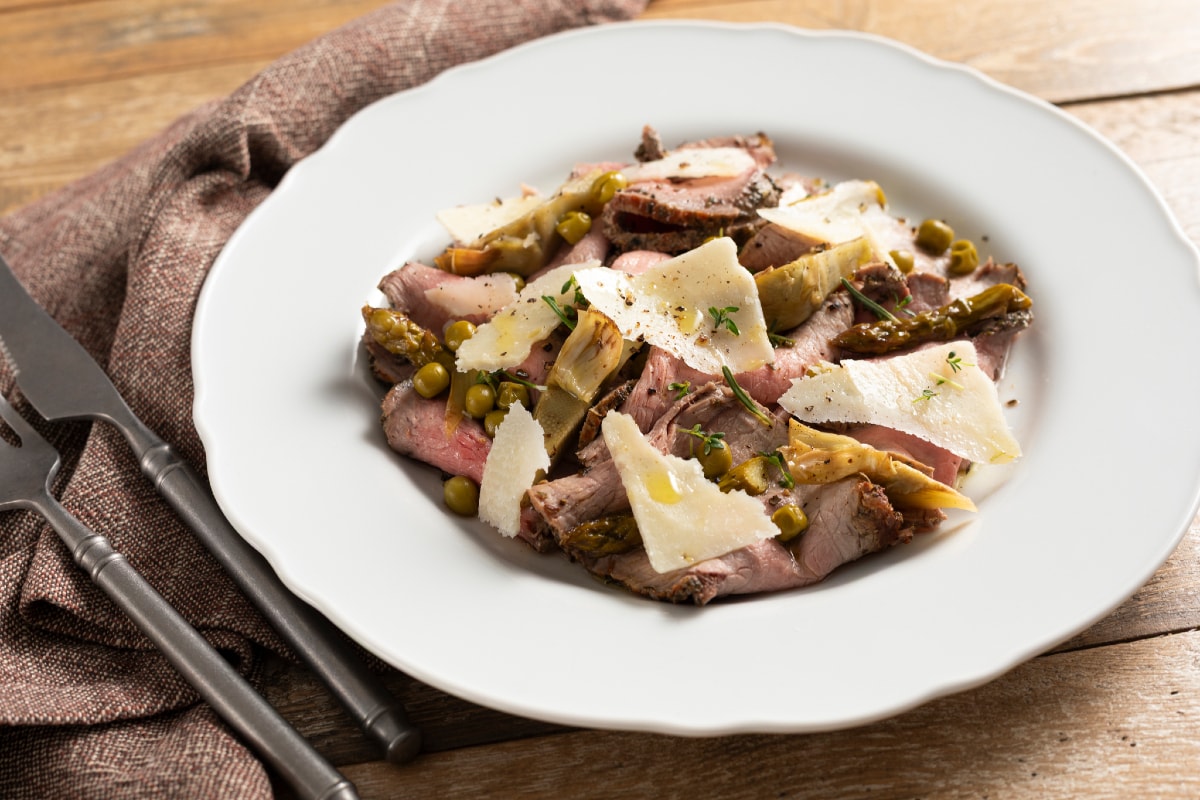 Roast beef con verduras agridulces