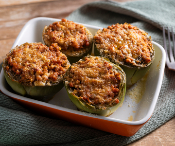 Alcachofas rellenas de lentejas