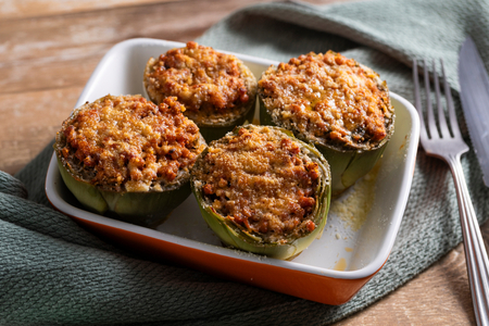 Alcachofas rellenas de lentejas