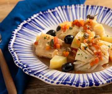 Bacalao seco y patatas guisadas