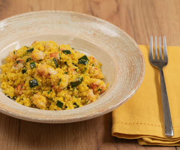 Cuscús con calabacines y gambas