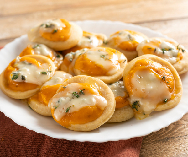 Pizzetas sin levadura con calabaza y gorgonzola